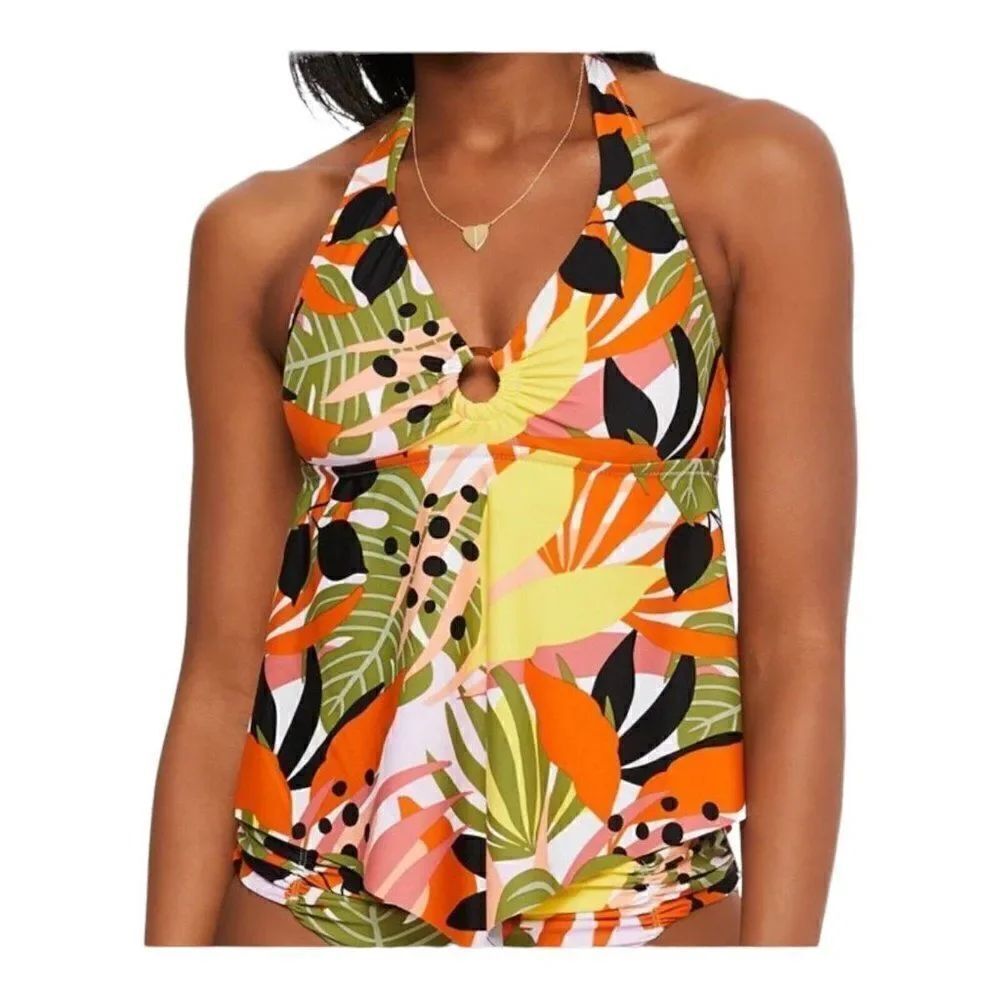 Bar III Jungle Tropical-Print Tankini Top Multicolor Floral Small NWT